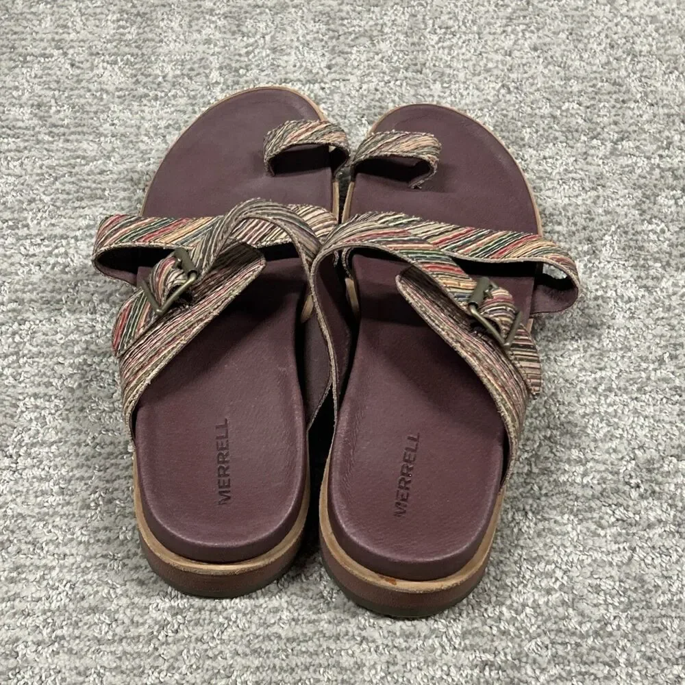 Merrell Juno Sandals Womens 10 Striped Toe Loop Summer Beach Comfort Slip On